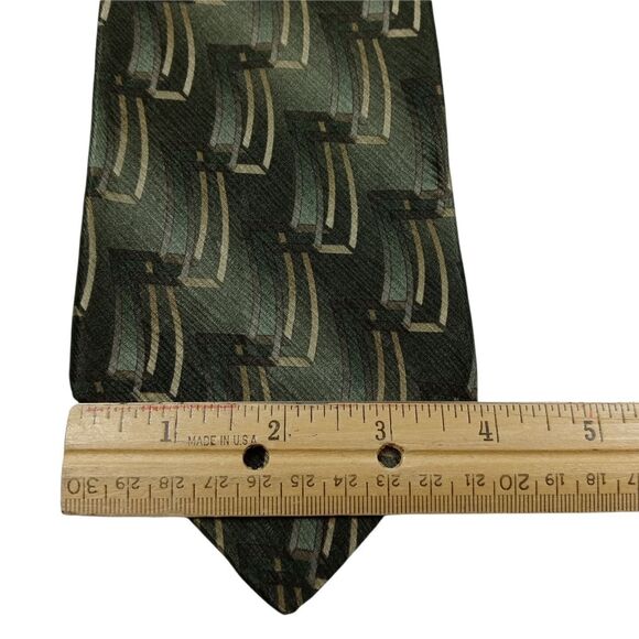 Men's Puritan Green Gold Patterned Tie Silk 58" Necktie - Picture 2 of 4